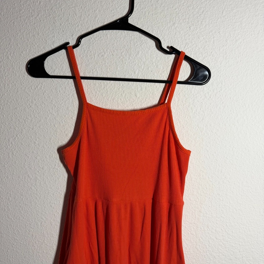 Old Navy Fit & Flare Dress Girls XL 14-16 Orange Ribbed Knit Casual Sleeveless - Picture 2 of 9